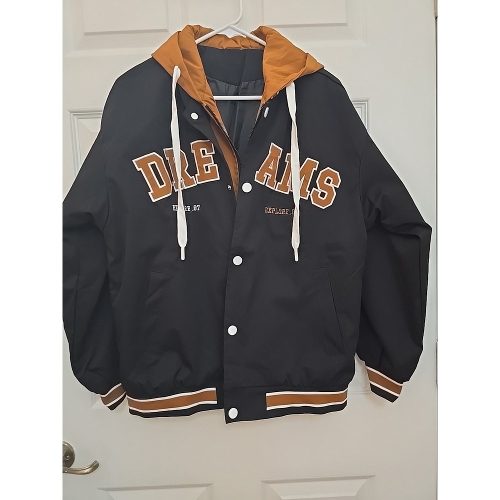 Trendy Varsity"Dreams Explore 07" Hooded Jacket Men's Small